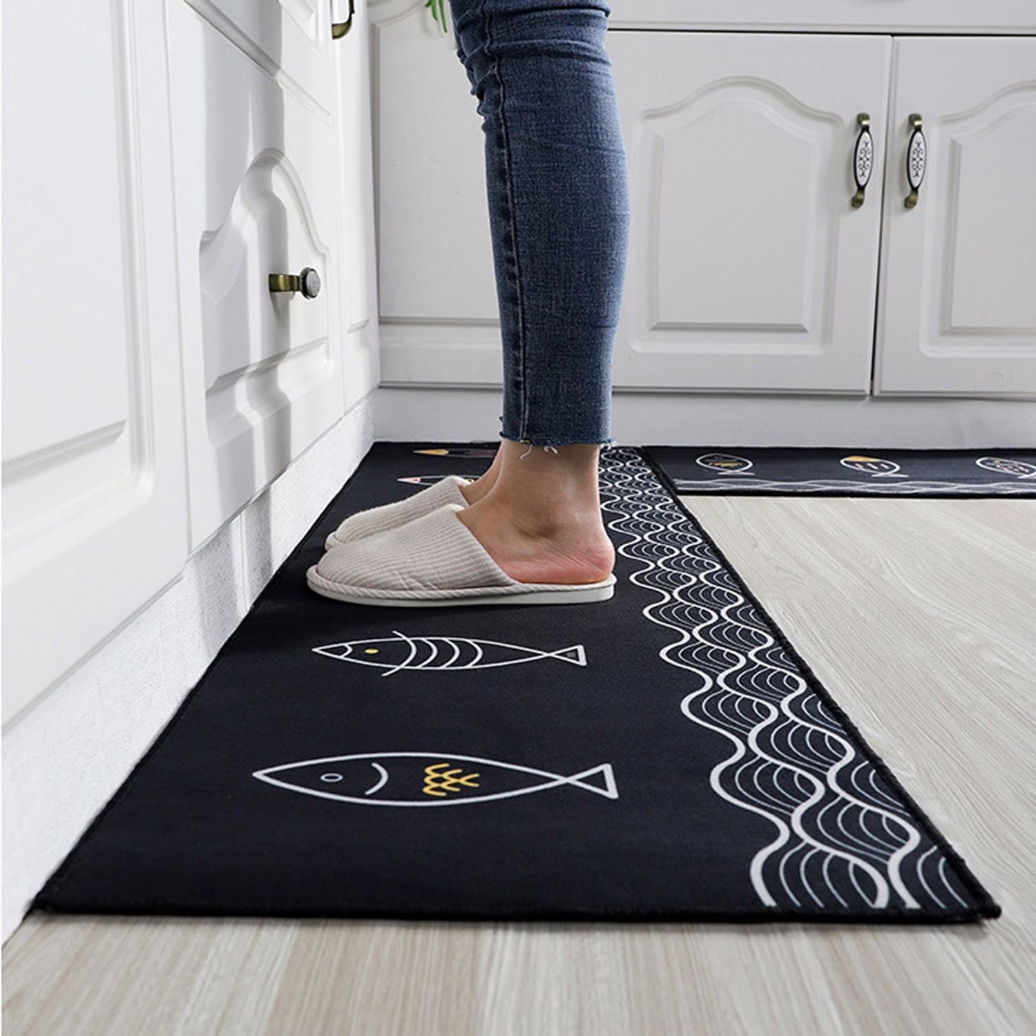 2-Piece Kitchen Mat Set Doormat Runner Rug Anti-Slip Carpet Floor Pad Non Slip 