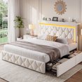thumbnail image 6 of EnHomee Full Size Bed Frame with 4 Storage Drawers Upholstered Bed with LED & Charge Station,Beige, 6 of 8