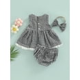 thumbnail image 4 of Txlixc Niña Recién Nacida 3 Piezas Trajes, Patrón A Cuadros Sin Mangas Cuello Redondo Vestido Estilo Tops + Pantalones Cortos De Cintura Elástica + Diadema Decorativa Txlixc Moda, 4 of 9