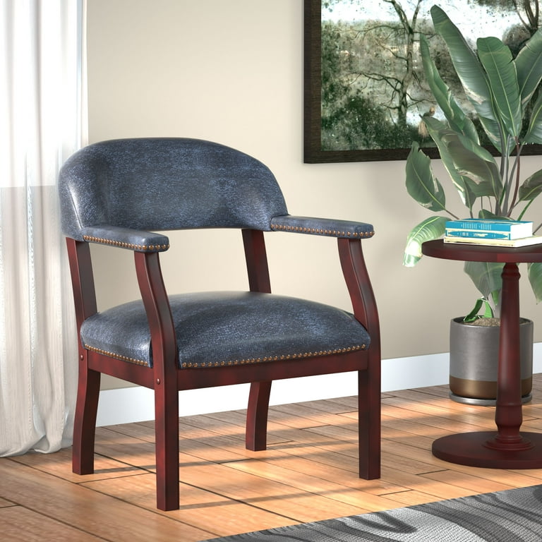 Boss Office Captains Chair in Blue and Mahogany