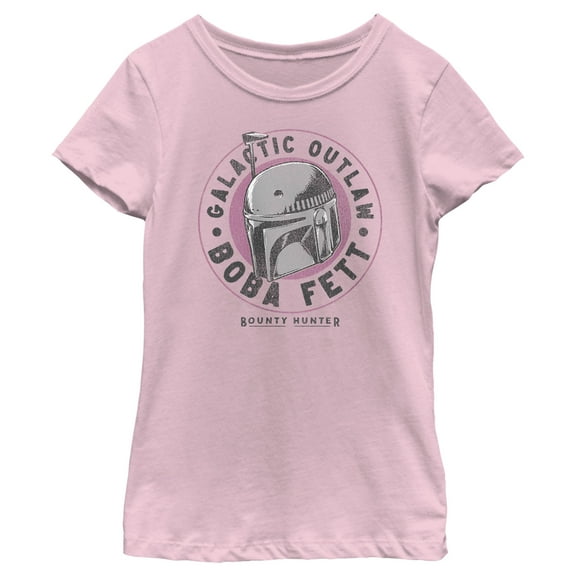 Girl's Star Wars: The Book of Boba Fett Galactic Outlaw Distressed Logo Graphic Tee Light Pink Medium