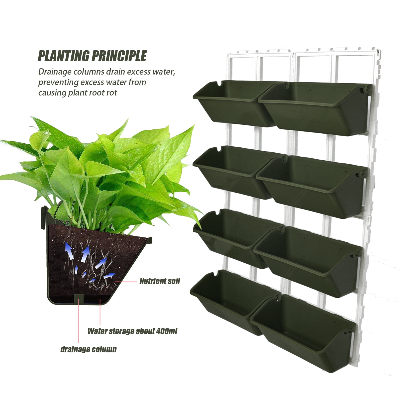 Vertical Wall Hanging Planter 8 Pockets, 4-Tier Indoor and Outdoor Plant Stand with Detachable Hooks, Hanging Plastic Pot Balcony Planter for Flowers Vegetables Herbs