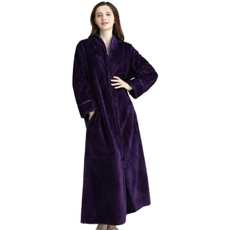 

Unisex Long Hooded Zipper Bathrobe Flannel Fleece Robes Winter Warm Housecoat Nightgown Sleepwear Pajamas