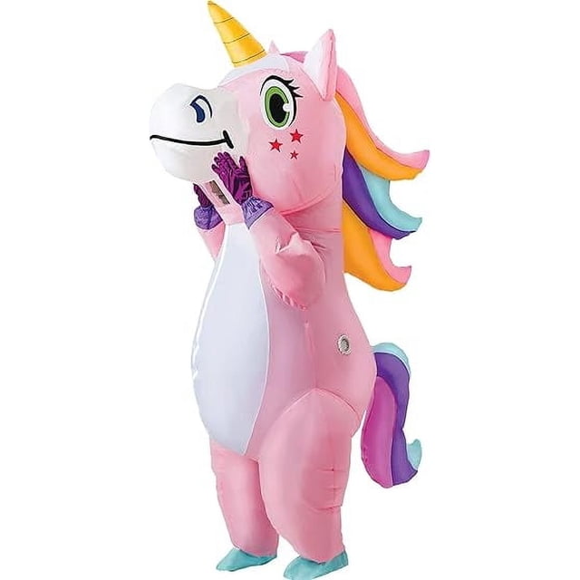 Creations Disfraz inflable de unicornio de cuerpo entero Disfraz de Halloween de lujo con bomba de aire - Talla para adultos 90-130 cm Rosa