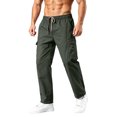 thumbnail image 2 of Mens Cotton Flex Stretch Cargo Pants Elastic Waist Drawstring Hiking Work Pants Lightweight Multi Pockets Outdoor Casual Pants, 2 of 5