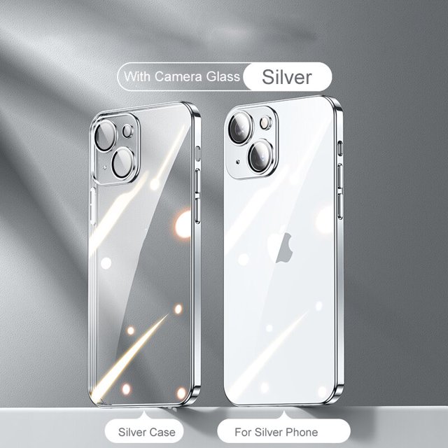 Funda transparente con revestimiento cuadrado 3CG, cubierta protectora de silicona suave para lente de iPhone 14, 13, 12, 11 Pro Max Plus, X, XR, XS, SE 2022, 7, 8