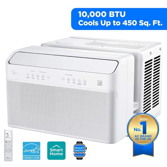 Midea 10,000 BTU Smart Inverter U-Shaped Window Air Conditioner – Energy Efficient AC Unit for 450 Sq Ft Room, White