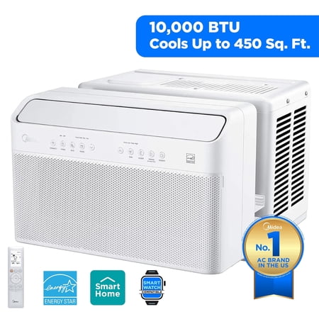 Midea 10,000 BTU Smart Inverter U-Shaped Window Air Conditioner – Energy Efficient AC Unit for 450 Sq Ft Room, White