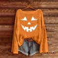 thumbnail image 2 of GILIGEGE Women's Halloween Pumpkin Face Print Sweater Off Shoulder Long Sleeve Loose Knit Funny Graphic Pullover Spooky Casual Crewneck Sweatshirt Trendy Fall Jumper Top Yellow, 2 of 3