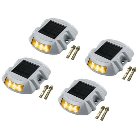 

Solarera Solar Driveway Lights Solar Driveway Lights with Switch Button Solar Deck Lights Waterproof Wireless Dock LEDs Lights for Path Warning Garden Walkway Sidewalk Steps Warm White(4-Pack)