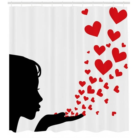 Kiss Shower Curtain Pretty Girl Black Silhouette Blowing Red