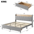 thumbnail image 3 of PIONEERWORKS King Bed Frame with Storage Headboard Platform, Linen Fabric Platform Bed with Charging Station & Drawer, No Box Spring Needed, Easy Assembly, Gray, 3 of 9