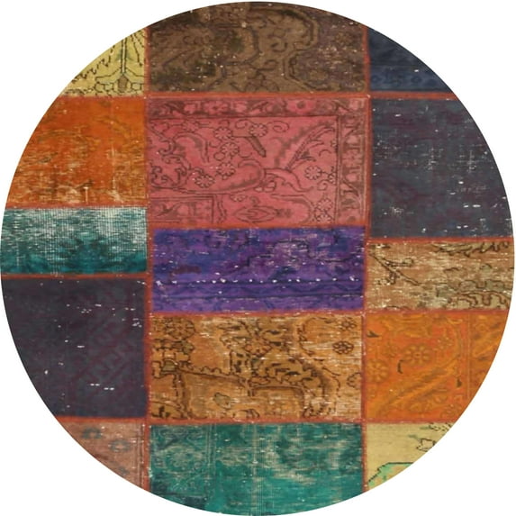 Ahgly Company Machine Washable Indoor Round Contemporary Brown Red Area Rugs, 3' Round