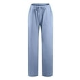 thumbnail image 5 of pstuiky Linen Pants Women Summer, Women Solid Color Cotton Linen Pants Slim High Waist Stretch Pants Elastic Wide Leg with Pocket Leisure Light Blue XXXL, 5 of 7