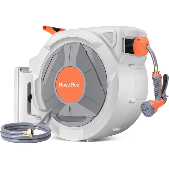 Retractable Garden Hose Reel, 1/2 In x 130 Ft With 9 Function Sprayer Nozzle