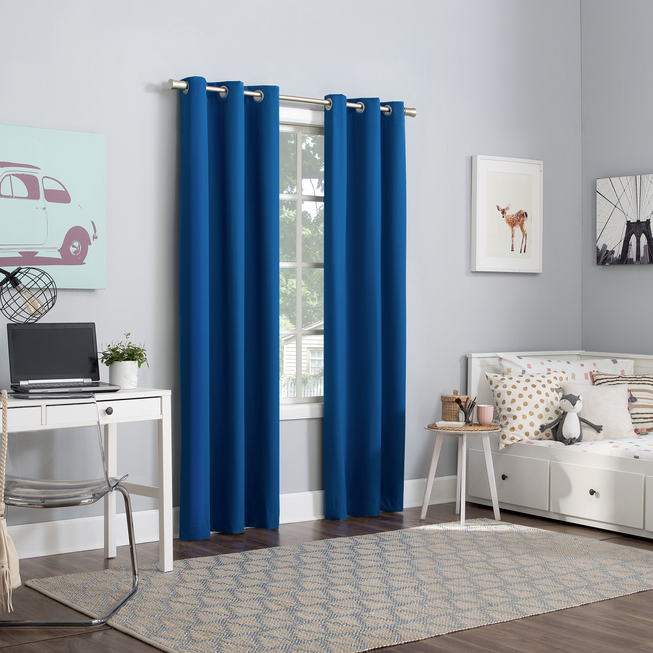 Sun Zero Harper Bright Vibes 100% Blackout Grommet Curtain Panel, 40"X84", Classic Blue, 40"X84", Classic Blue
