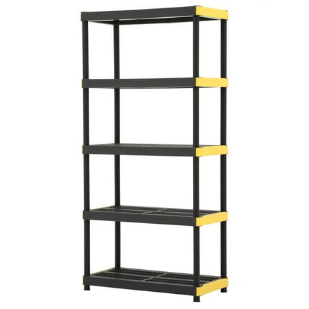 18 in. x 36 in. x 74 in. Black and Yellow Plastic Ventilated 5-Tier Garage Shelving Unit