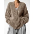 thumbnail image 5 of Fuzzy Cardigan Sweaters for Women V Neck Button Down Soft Knit Sweater Long Sleeve Cardigan Sweater Coat Khaki M, 5 of 9