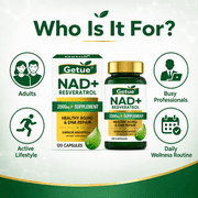 NAD+ Resveratrol Supplement, 2000 mg Per Serving, Cellular Wellness & Healthy Aging Support, Antioxidant Support, 120 Capsules