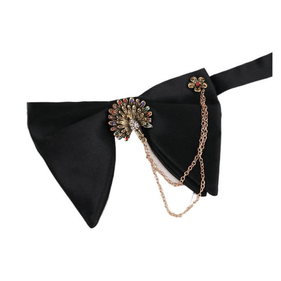ZPAQI Men's Elegant Pearls Chain Black Oversized Bowtie Adjustable Pre Tied Bows Tie