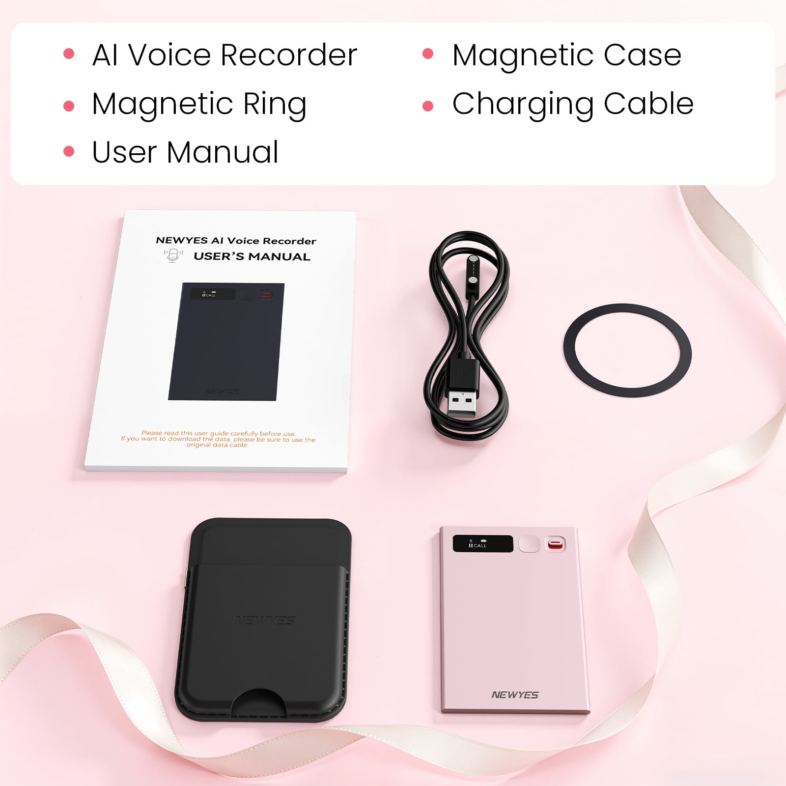 NEWYES AI Voice Recorder,Ailog Smart Audio Recorder, App Control, Transcribe & Summarize, 188+ Languages Translation, 64GB Memory, Audio Recorder for Meetings, Lectures, Calls, Business, Class