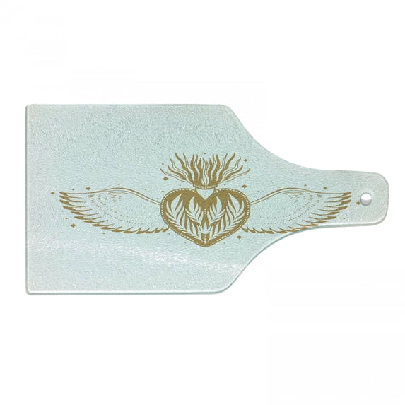 Alchemy Cutting Board, Monochrome Design Winged Heart with Flourish Abstract Crown Illustration, Decorative Tempered Glass Cutting and Serving Board, in 3 Sizes, by Ambesonne