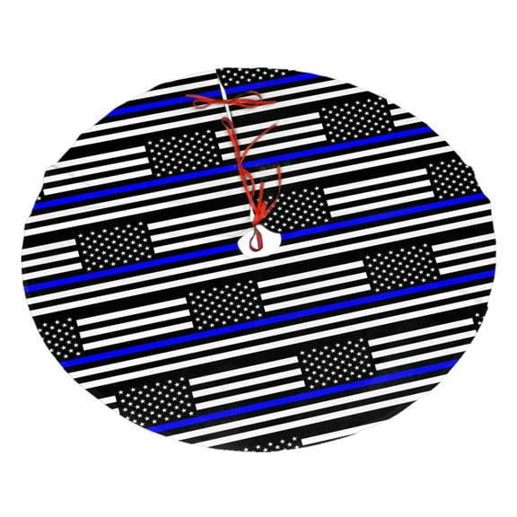 Christmas Tree Skirt Police Thin Blue Line Flag Xmas Tree Skirt Mat for Christmas Decorations Party Holiday 48"