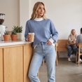 thumbnail image 5 of Striped Mock Neck Sweatshirt For Women Oversized Pullover Tops 2026 Long Sleeve Sweatshirts Soft Ribbed Trim Knit Material Casual Fall Winter Fashion Clothes Vacation, 5 of 6