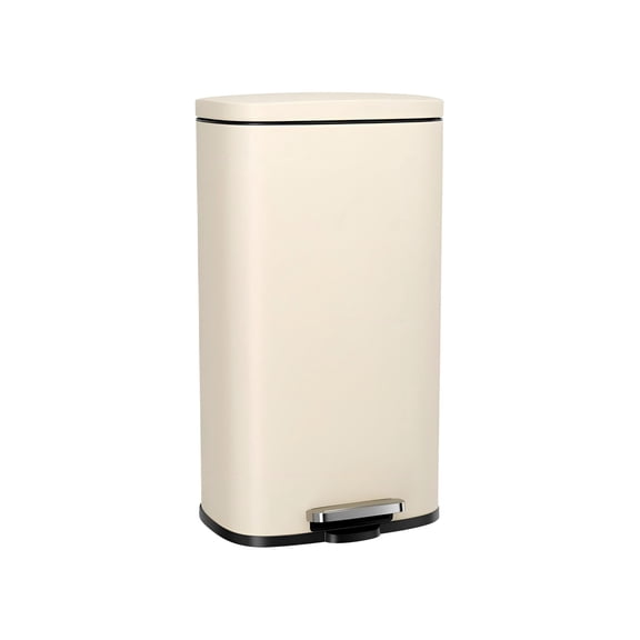 Beige, 30L(8 Gallon) Step Trash Can, Stainless Steel Garbage Bin, Soft-Close Rubbish Bin with Removable Plastic Inner Bucket, Fingerprint-Proof, Lid Dustbin, Suit for Kitchen