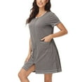 thumbnail image 4 of Defitshape Women's Short Sleeve Duster Robe Summer Sleepwear Short Full Zipper House Coat Comfy Soft Stretchy Lightweight Zip Up Housecoat w/ Pockets Dark Grey 8, 4 of 4