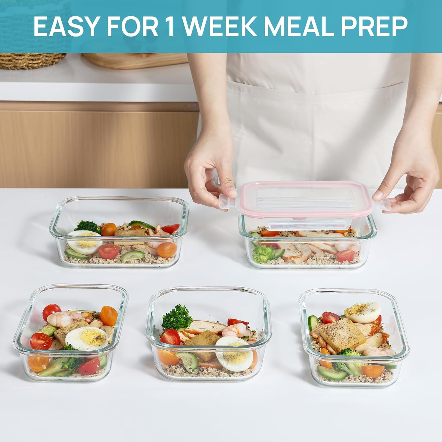 Glass Food Storage Containers with Airtight Lids, Glass Meal Prep Containers, Lunch Office Meal for Microwave, Oven, Freezer and Dishwasher, BPA Free