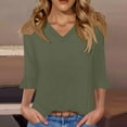 thumbnail image 6 of Women's 3/4 Sleeve Tees Shirts V Neck Ruffle Hem Casual Shirts Fashion Going Out Loose Tops Fall Clothes, Army Green S, 6 of 6