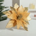 thumbnail image 4 of Glitter Poinsettias Artificial Christmas Flowers Large Xmas Tree Ornaments for Wreath New Year Party Wedding Decorations,Gold, 4 of 5