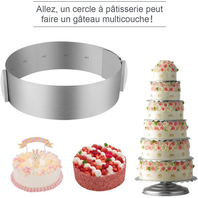 Anillo Pastelero Ajustable Anillo Pastel Extensible ? Molde de postre de mousse de fresa con anillo redondo de acero inoxidable de 16-30cm con cuello de pastel LingWen 8390611073206
