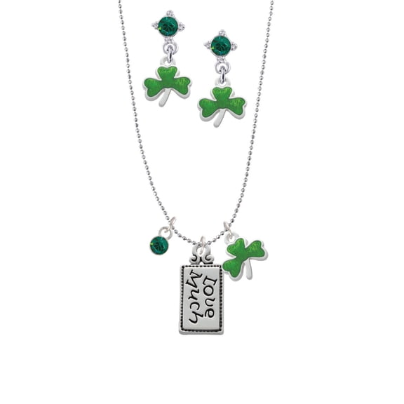 Delight Jewelry Silvertone Love Much Green Shamrock Necklace and Clover Earrings Jewelry Set