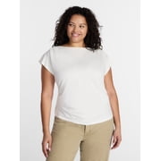 Terra & Sky Women’s Plus Pleated Shoulder Top with Short Sleeves, Size 0X-5X
