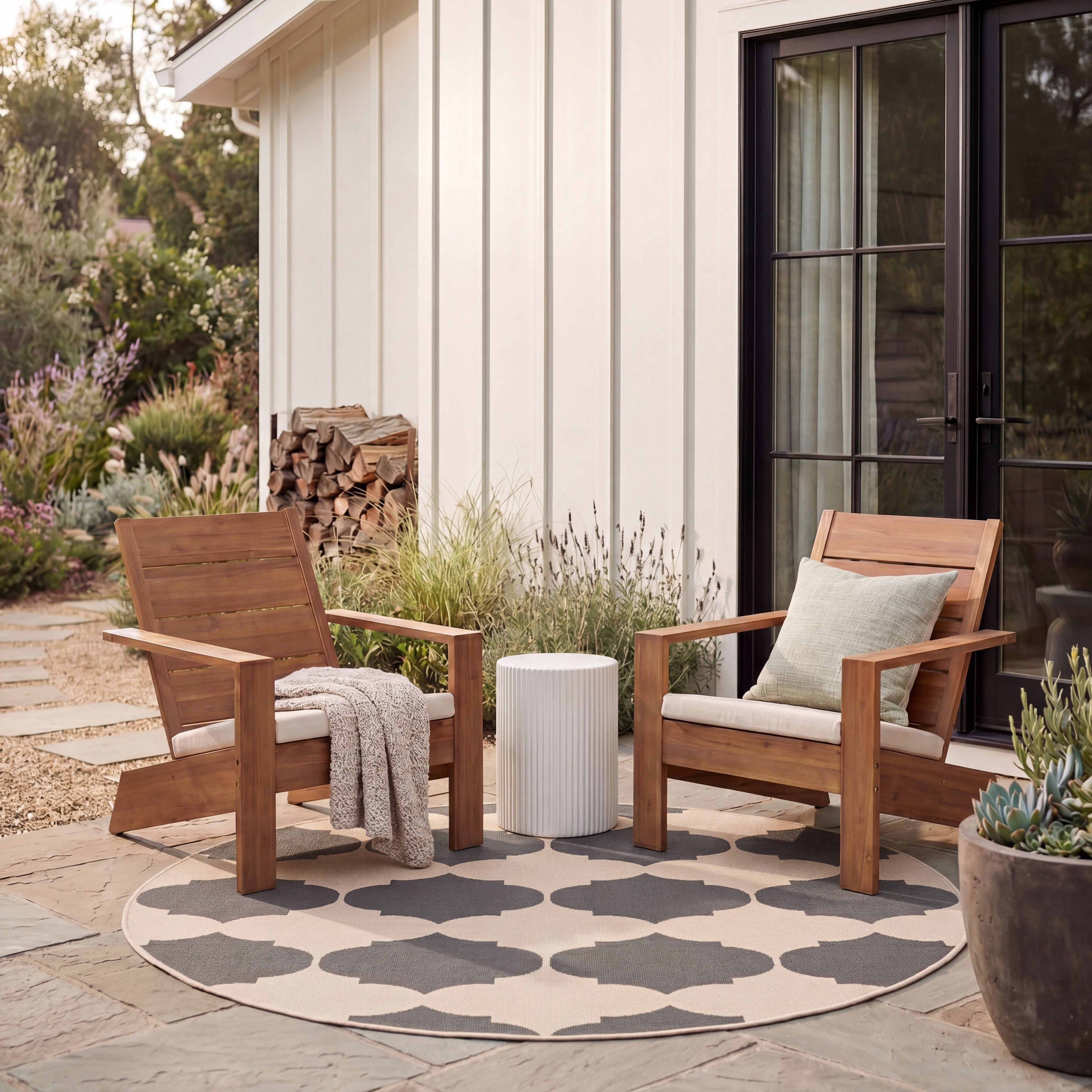 Safavieh Courtyard Elwyn Geometric Indoor/Outdoor Area Rug, Beige/Anthracite, 5'3" x 5'3" Round