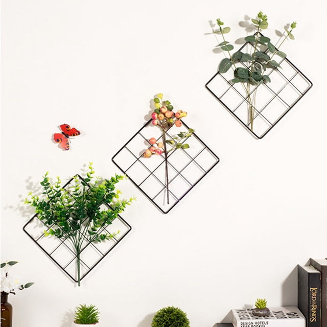 OULII 2Pcs Black Photo Grid Panel Metal Mesh Square Wall Decor For Study Room Bathroom Stairway Kitchen