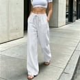 thumbnail image 5 of ZHYou No Boundarie Linen Pants for Women Wide Leg Drawstring Stretchy Waist Casual Loose Fit Lightweight Trousers with Pockets,White,Size L, 5 of 6