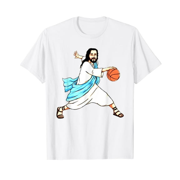 Jesus Play Basketball Funny Christmas T-Shirt White Tee