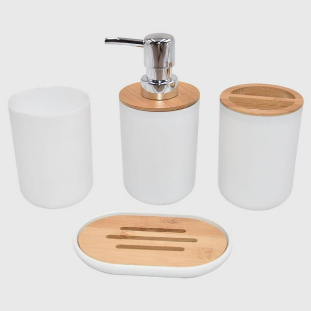 de accesorios de : caja de jabón, botella de loción, boquilla de plástico y , taza para cepillo de , esencial, para Blanco 4 piezas perfecl Cosas de baño