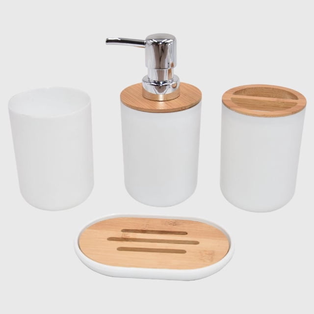 de accesorios de : caja de jabón, botella de loción, boquilla de plástico y , taza para cepillo de , esencial, para Blanco 4 piezas perfecl Cosas de baño