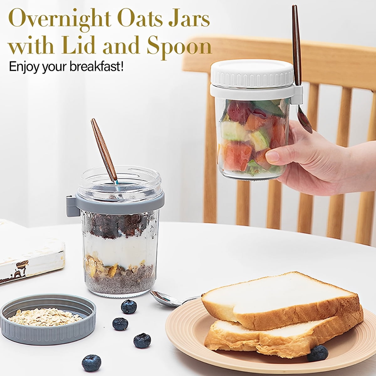 Overnight Oats Containers With Spoons And Lids, Airtight Oatmeal Container  With Measurement Marks, Mason Jars With Lid For Cereal On The Go Container  (white) - Temu