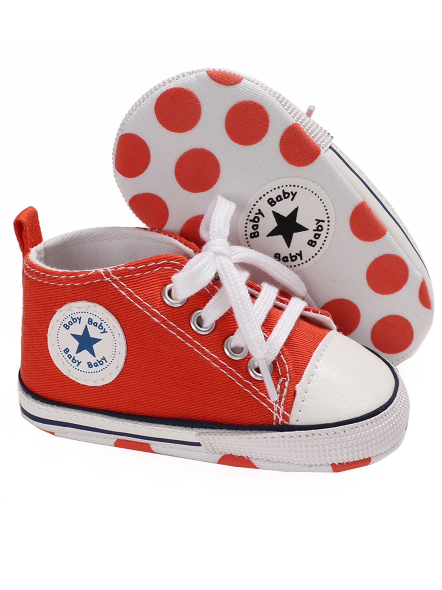 Unisex Baby Boys Girls Canvas Sneakers Soft Sole High-Top Ankle Infant Crib Shoes Toddler First Walkers