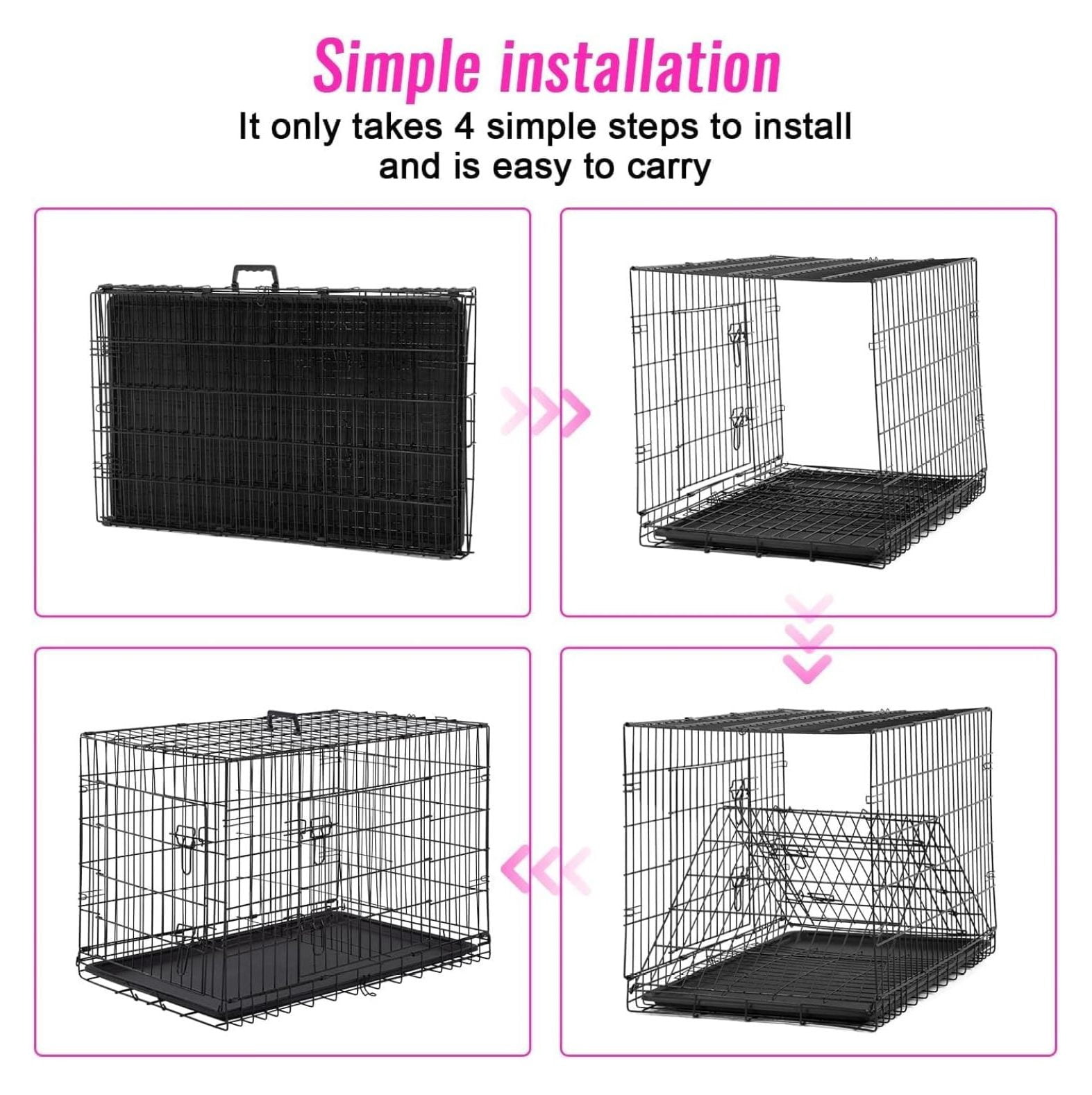 Inch Dog Crates for Large Dogs Folding Dog Cage Metal Wire Crates Portable Pet Kennels Outdoor and Indoor Pet Dog Cage Crate with Double-Door, Divider Panel, Removable Tray, Black