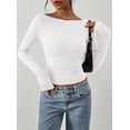 thumbnail image 2 of PRETTYGARDEN Long Sleeve Shirts for Women Fall Ruched Sides Boat Neck Basic Tee Casual Fitted Ribbed Knit Crop Tops, 2 of 6