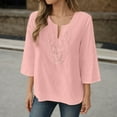 thumbnail image 2 of Long Sleeve Shirts Dressy Tops for Women Ladies' Three Quarter Sleeve and Linen Shirt V Neck Lace Casual and Loose Bohemian Style Top, 2 of 5
