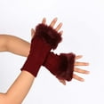 thumbnail image 3 of Faux Fur Arm Warmers Fingerless Thumb Hole Wrist Gloves Knitted Mitten Winter Gift Warm Gloves for Women(Wine), 3 of 4