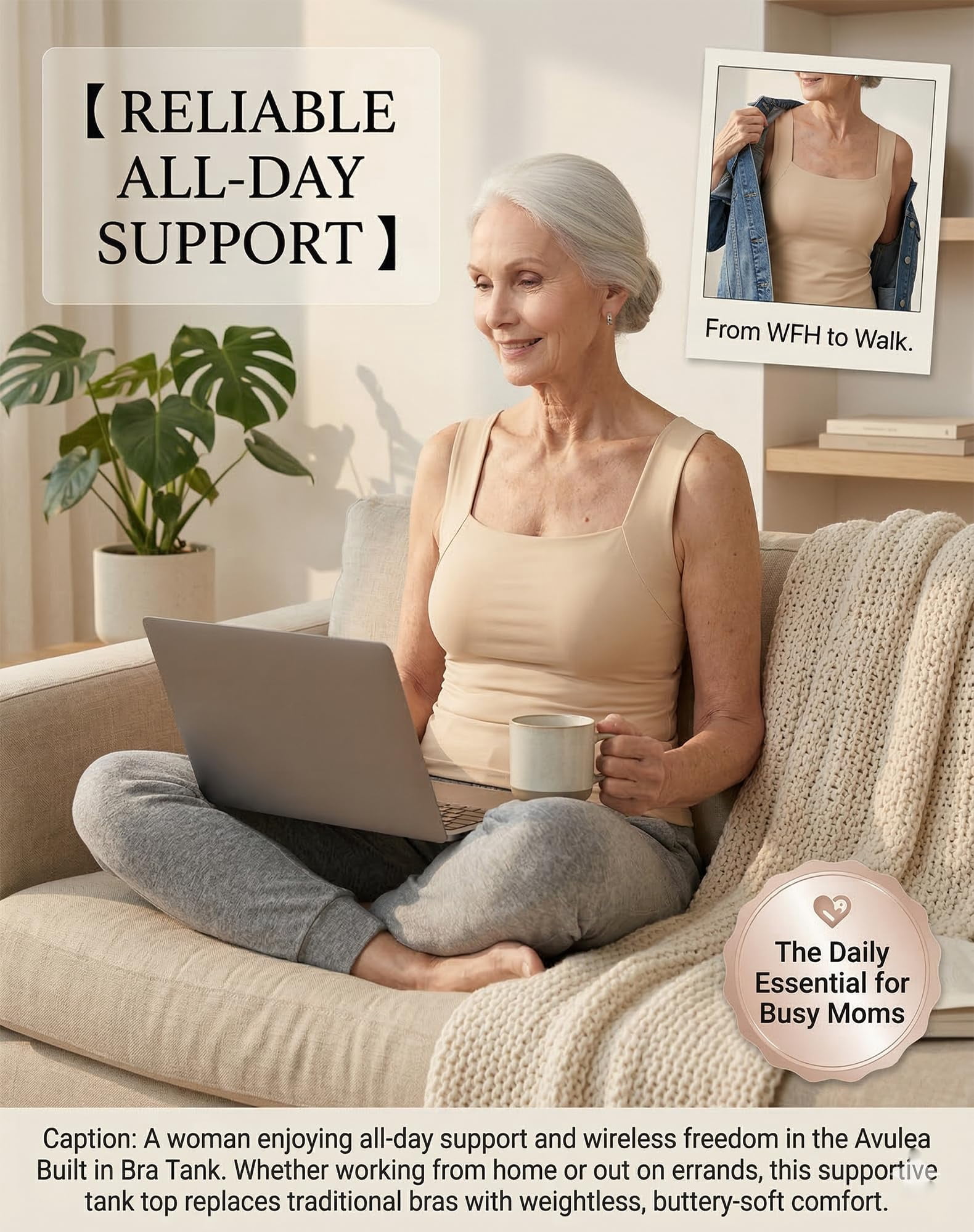 Avulea's Built in Comfort Bra Tanktop, Avulea Padded Tank Tops for Women with Support, Seamless Shaper Cami & Braless Tops