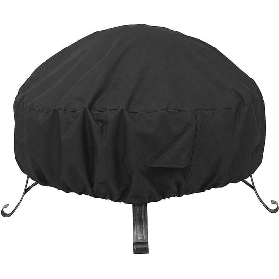 NovaBreeze Round Fire Pit Cover, 26-30 Inch Dia 600D Oxford Waterproof UV Resistant Outdoor Fire Table Protector (30" Dia ×12"H)